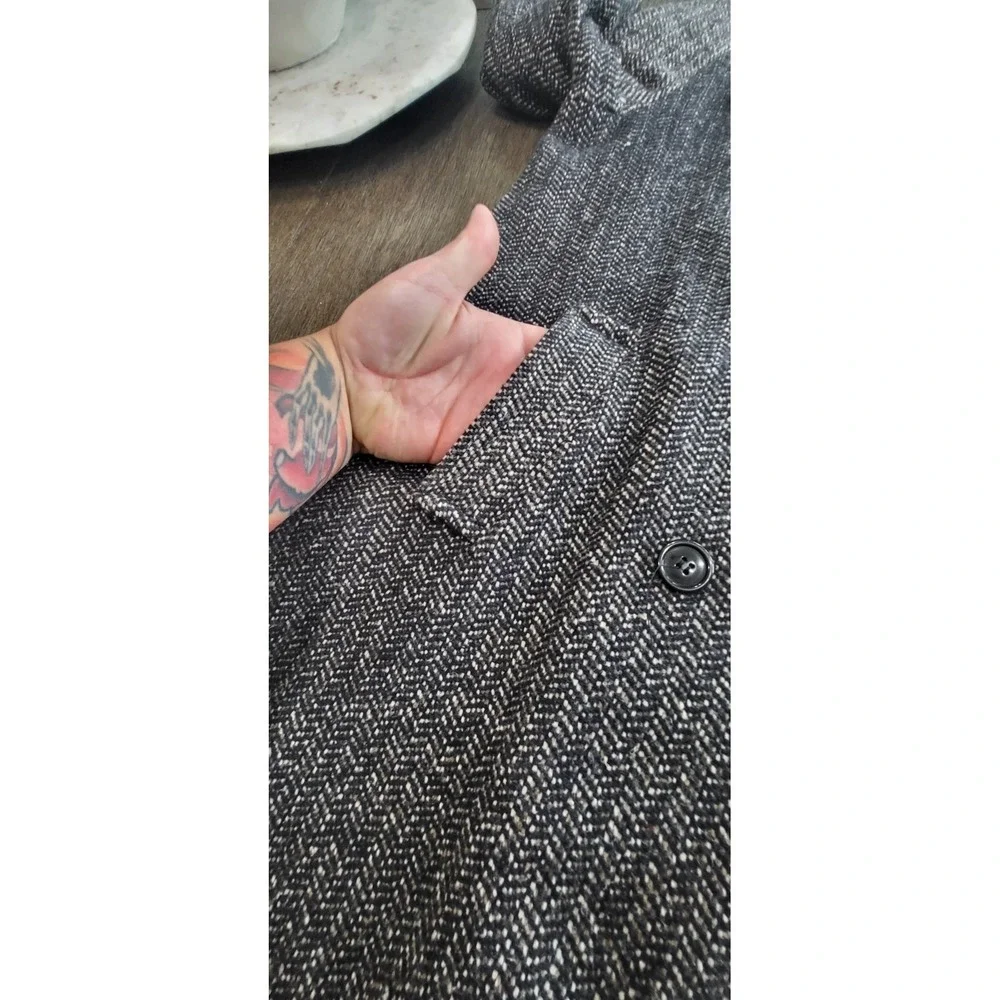Vintage‎ Tweed Double Breasted Overcoat Top Coat Trench Jaguar USA made Size 16